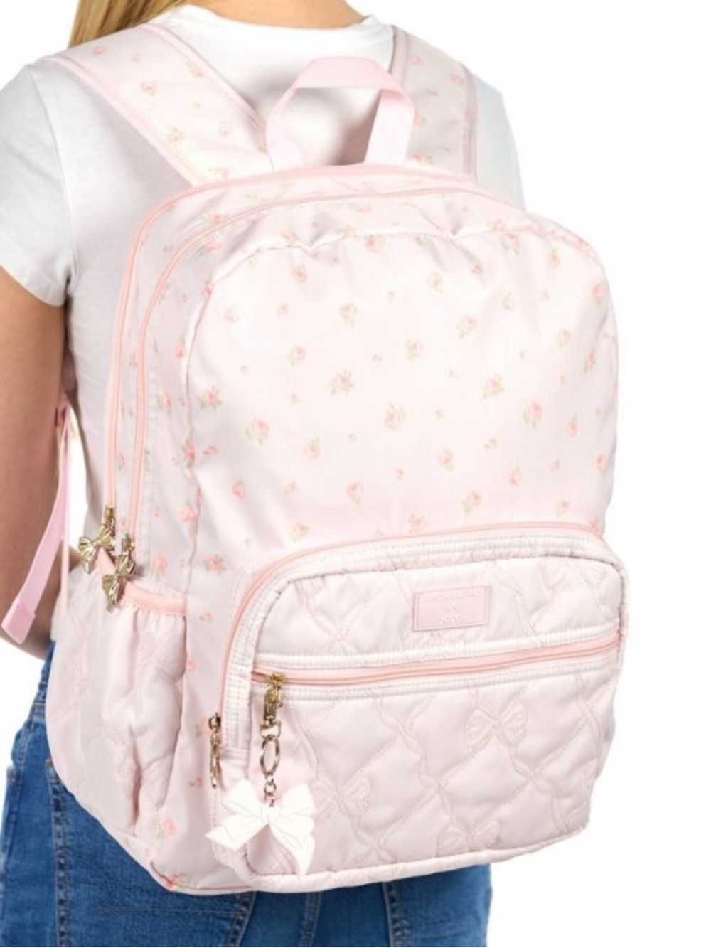 LoveShackFancy NWT Pink Quilted Bow Backpack Blooming Heirloom Ditsy pattern - Picture 5 of 12